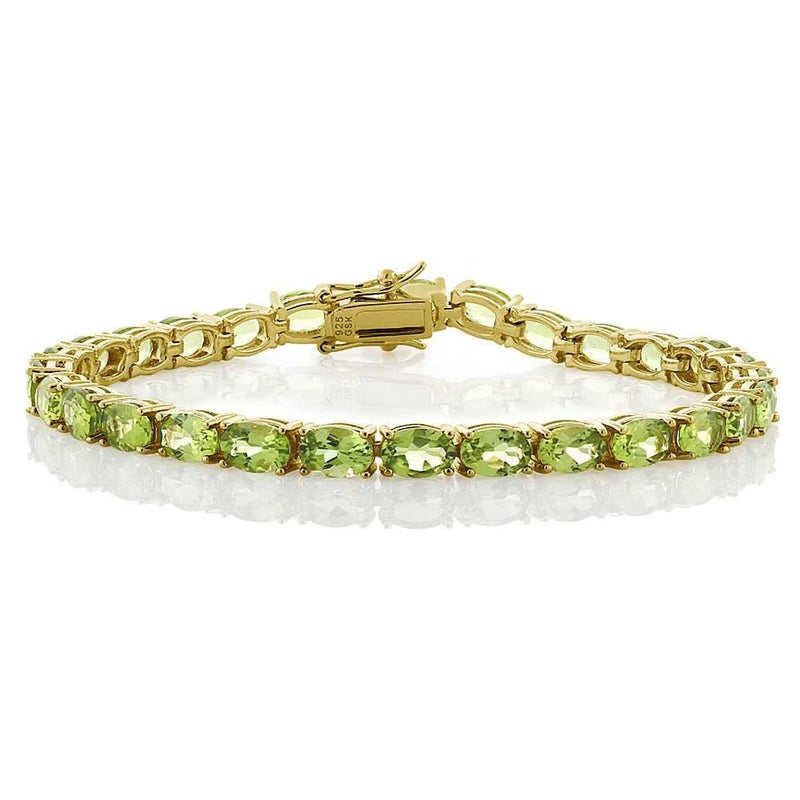 Gem Stone King Green Peridot Tennis Bracelet For Women | 925 Sterling Silver | 12.00 Cttw | Gemstone Birthstone | Oval 6X4MM | Length - 7 Inch | Fine Jewelry Gifts for Her Mom Women Wife - Image 1